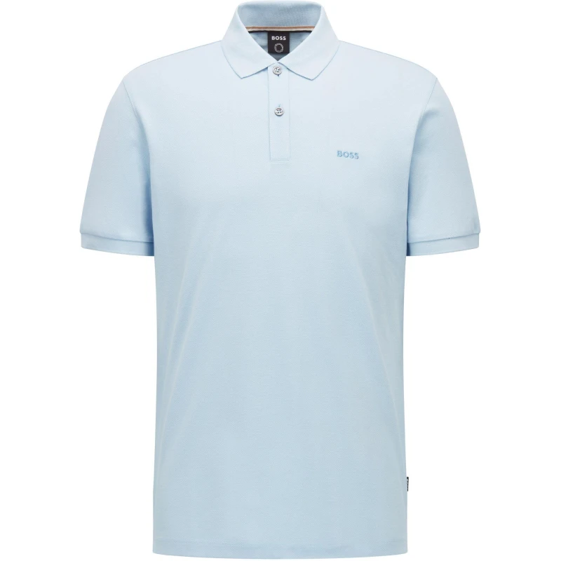 Image of Boss Mens HBB Pallas Polo Iconic Logo Embroidered Shirt Pastel Blue 450 male Small