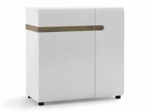 Image of Furniture To Go Chelsea White High Gloss and Truffle Oak 1 Drawer 2 Door Sideboard Flat Packed
