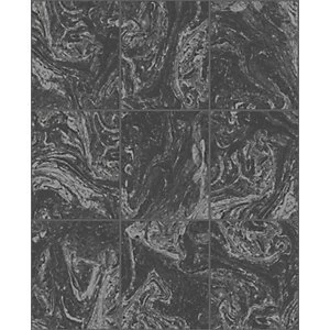 Image of Contour Glitter Marble Tile Black Decorative Wallpaper - 10m