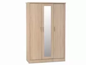 Image of Seconique Lisbon Light Oak Effect 3 Door 1 Mirror Triple Wardrobe Flat Packed
