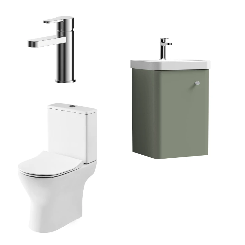 Image of Balterley Cloakroom Suite Vanity Unit Tap and Toilet Green Chrome Silver