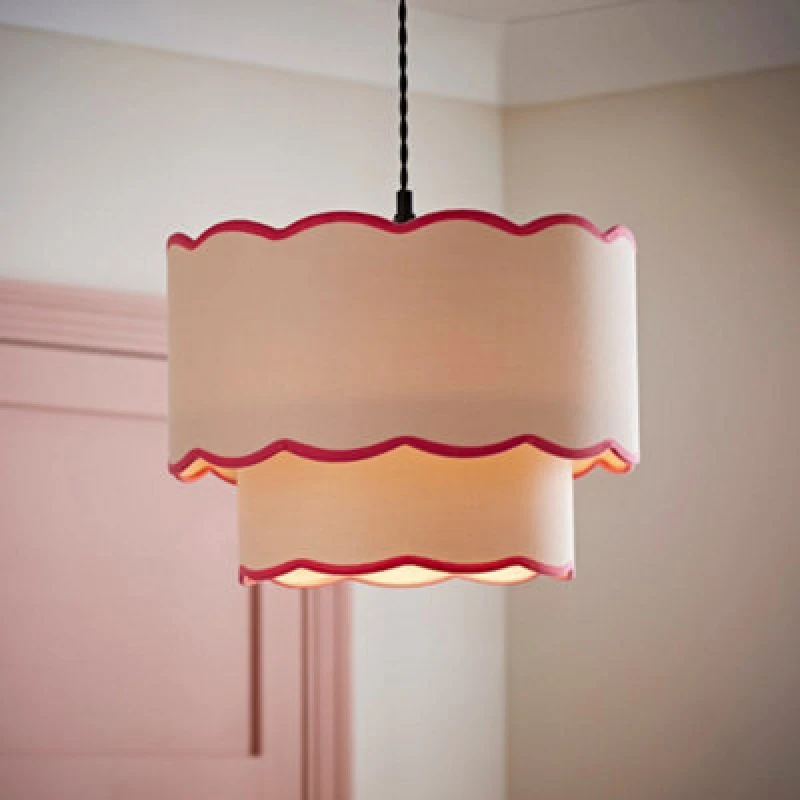 Image of Valuelights Sloane 2 Tier Pink Colour Clash Scallop Ceiling Lamp Shade