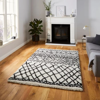 Image of Scandi Berber G274 White Black 200cm x 290cm Rectangle - Black and Ivory
