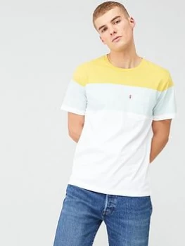 Image of Levis Colour Block Sunset Pocket T-Shirt - White, Size L, Men