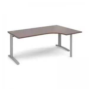 Image of TR10 right hand ergonomic desk 1800mm - silver frame and walnut top