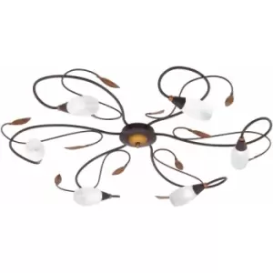 Image of Loops - Flush Ceiling Light Antique Brown Gold Shade White Satin Glass Bulb G9 6x33W