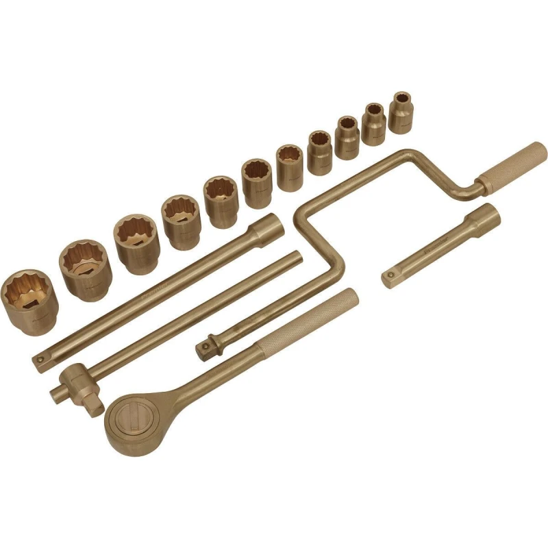 Image of Loops 17 Piece Non Sparking Socket Set - 1/2" Sq Drive - 10 to 32mm Sockets - Case Multi