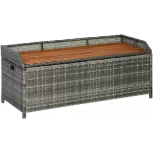 Image of Outsunny - Patio pe Rattan Wicker Storage Bench Box with Natural Wood Top Lid - Grey