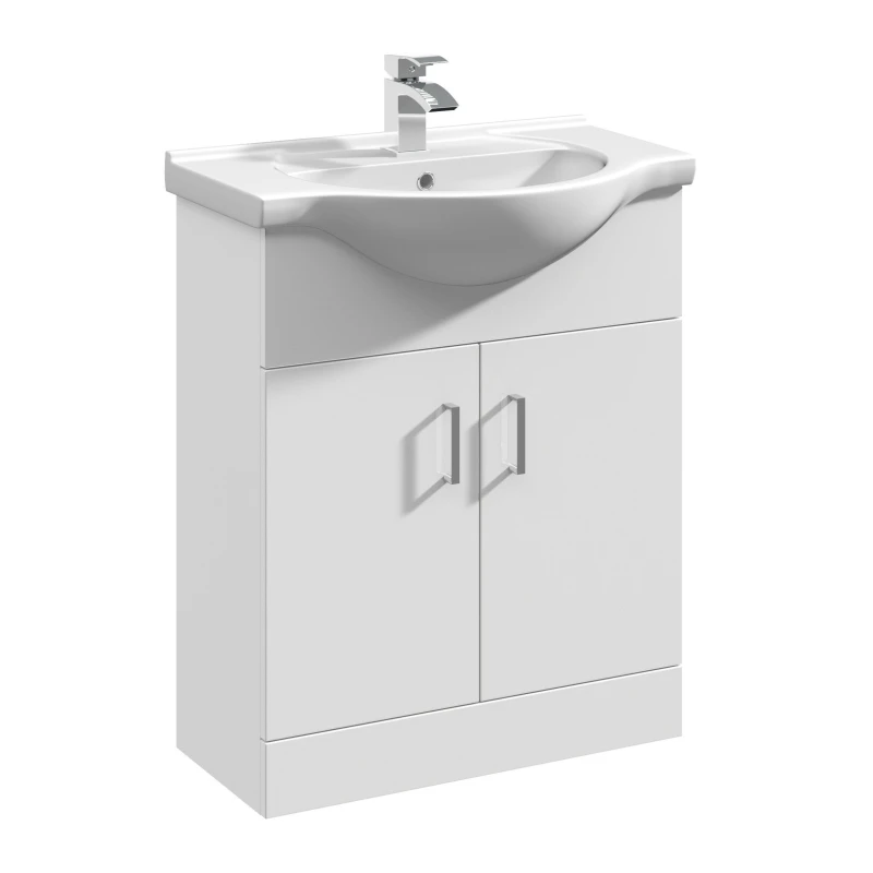 Image of Balterley 2 Door Bathroom Vanity Basin Unit with Round Basin Gloss White 650mm White