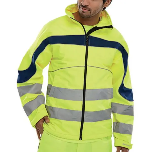 Image of Beeswift Beeswift Eton High Visibility Soft Shell Jacket Saturn Yellow/Navy Blue 6XL ET40SY6XL