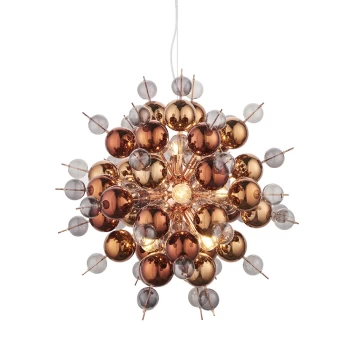 Image of Pavia 9 Light Ceiling Pendant Copper Plate With Copper Mirror & Tinted Glass