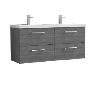 Image of Nuie Arno 1200mm Wall Hung 4 Drawer Vanity & Double Polymarble Basin Anthracite