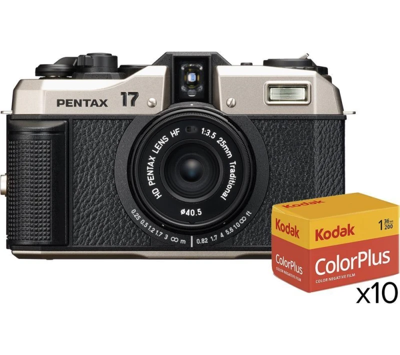 Image of PENTAX 17 Compact Film Camera with Kodak Film - Pack of 10, Black,Silver/Grey 5055189048157