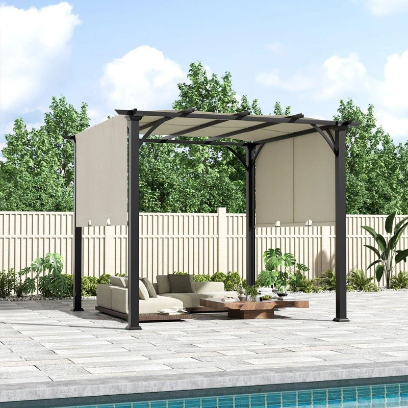 Image of Breeins Outdoor Patio Pergola with Retractable Canopy Beige unisex One size