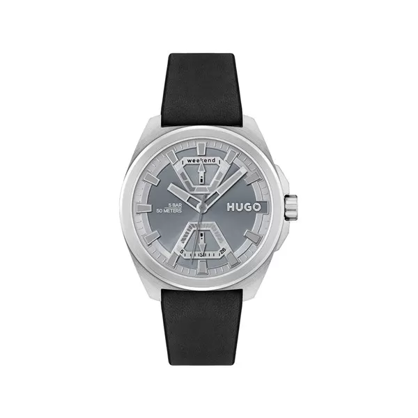 Image of HUGO 1530240 Expose Stainless Steel Black Leather Strap Watch - W45335