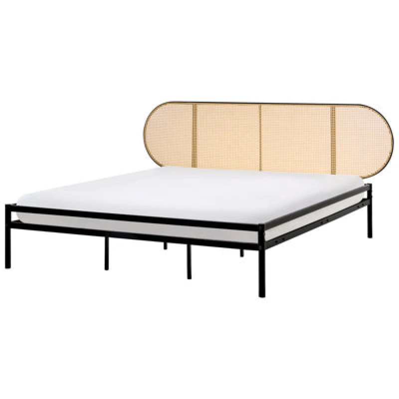 Image of Beliani Bed Pe Rattan Boulin 180 X 200 Cm (Eu Super King) Black