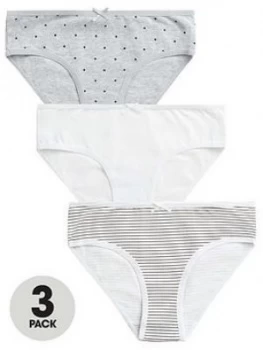 Image of Mango Girls 3 Pack Spot/Stripe Knickers - Grey