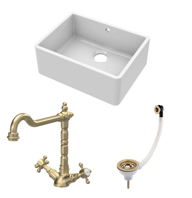 Image of Balterley Single Bowl Butler Sink with Overflow, Waste & Classic Mono Tap in White White Unisex