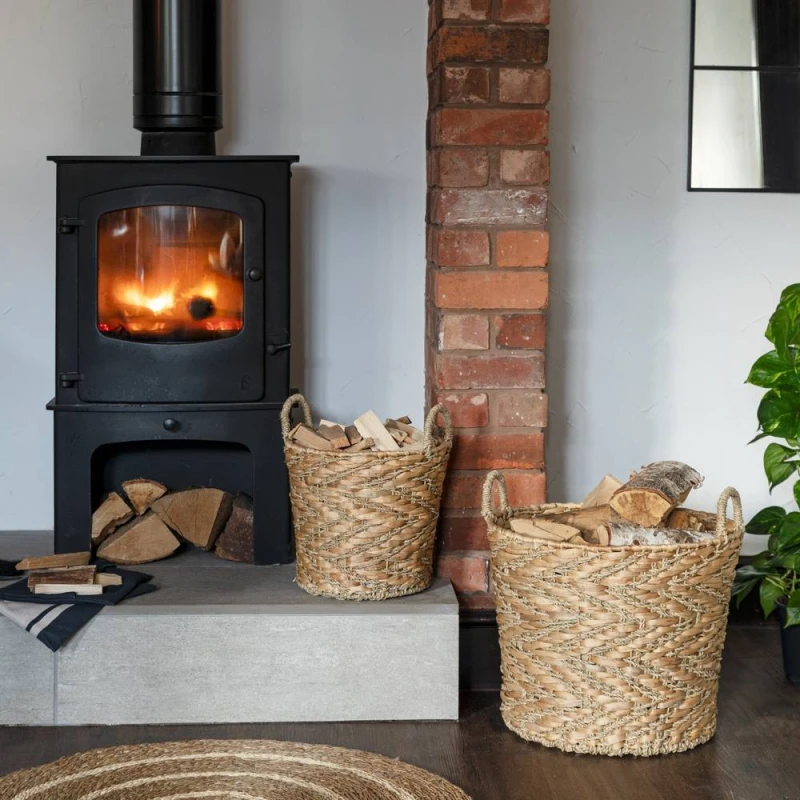 Image of Ivyline Water Hyacinth Woven Log Basket With Handles (Set Of 2) - Brown