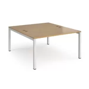Image of Bench Desk 2 Person Rectangular Desks 1400mm Oak Tops With White Frames 1600mm Depth Connex