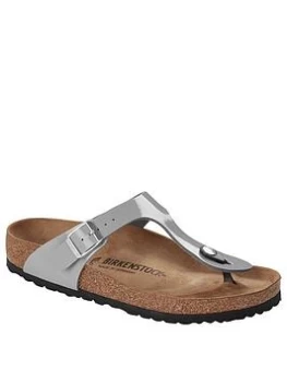 Image of Birkenstock Gizeh Patent Alloy Flip Flop - Silver, Size 6, Women
