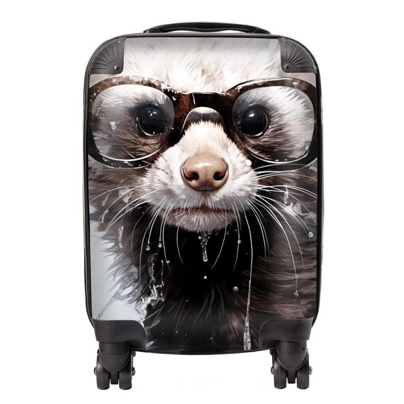 Image of Warren Reed - Designer Splashart Ferret With Glasses Suitcase in Grey Size: Medium Grey Unisex Medium