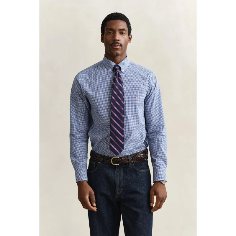 Image of Gant Mens Gingham Long Sleeve Patterned Shirt Collge Blue 436 male S