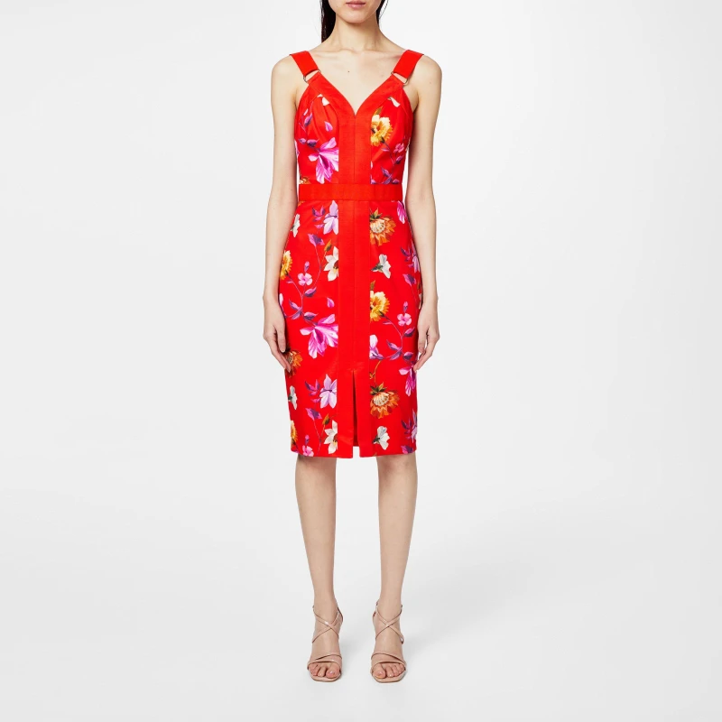Image of Ted Baker Strap Detail Bodycon Dress - Red Red 6