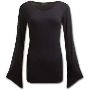 Image of Gothic Elegance V Neck Womens Medium Long Sleeve Top - Black