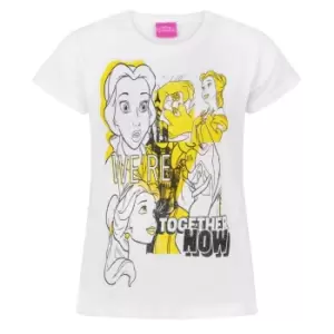 Image of Beauty And The Beast Girls We Are Together Now Belle T-Shirt (5-6 Years) (White/Yellow/Black)