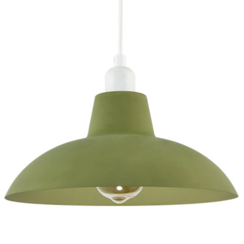 Image of Happy Homewares Industrial Retro Designed Matte Olive Curved Metal Pendant Light Shade