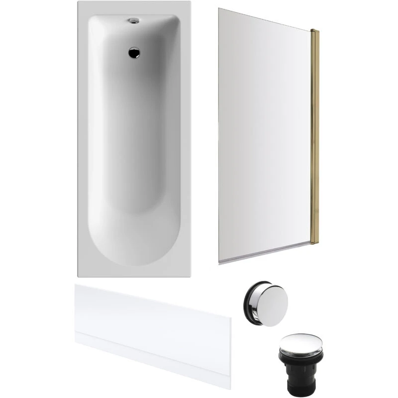 Image of Balterley Round Bath, Front Panel, Brushed Brass Screen, Chrome Waste 1700x700mm Silver