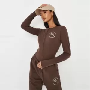 Image of Missguided Sleeve Zip Bodysuit Circle Mg - Brown