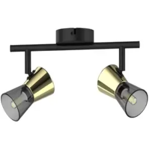 Image of Zumaline Cento Twin Ceiling Spotlight, Matt Black, Gold, 2x G9