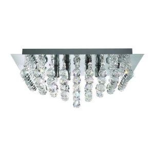 Image of 4 Light Square Ceiling Semi Flush Light Chrome, Crystal Glass, G9