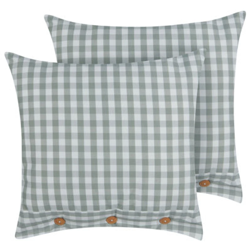 Image of Beliani Set Of 2 Decorative Cushions Talya 45 X 45cm Mint Green Checked