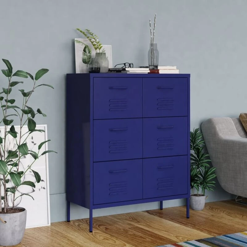 Image of VIDAXL Drawer Cabinet Navy Blue 80x35x101.5cm Steel Vidaxl 8720286564578