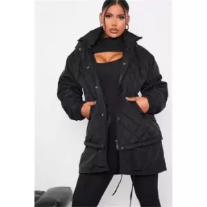 Image of I Saw It First Black Long Line Diamond Quilted Coat - Black