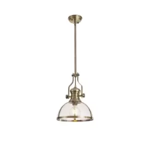 Image of Worcester Ceiling Pendant, E27, Antique Brass With Round 30cm Antique Brass, Clear Glass Shade