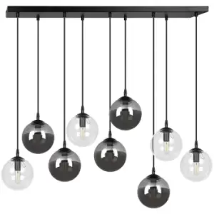 Image of Emibig Cosmo Black Globe Cluster Pendant Ceiling Light with Clear, Graphite Glass Shades, 9x E14