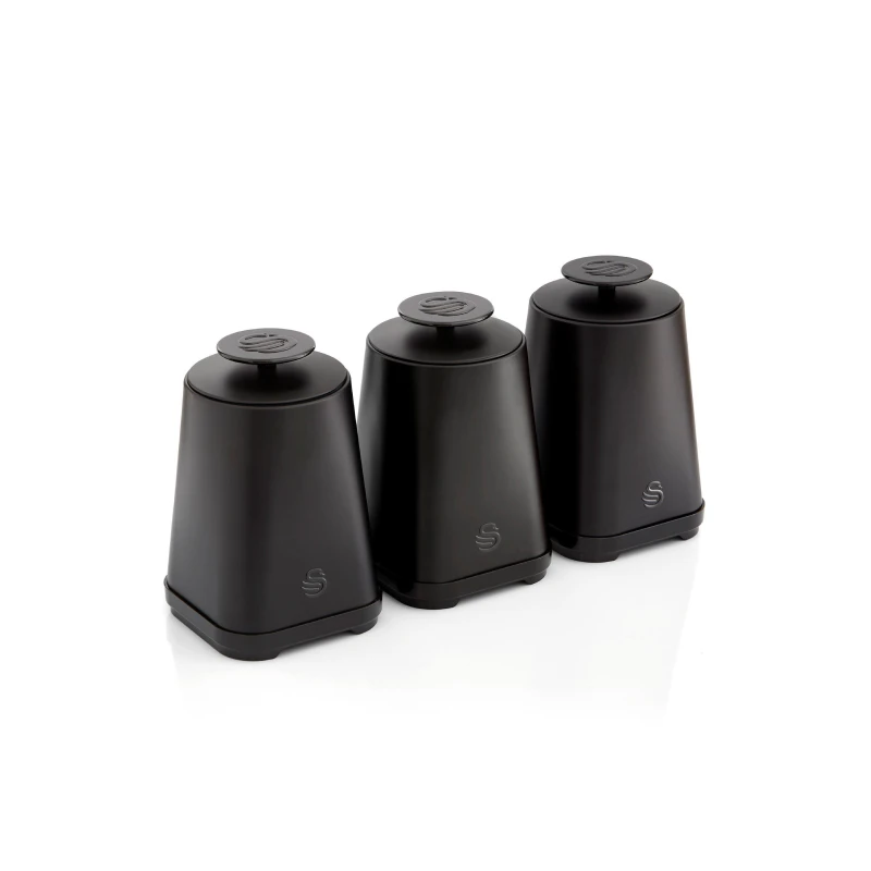 Image of Swan Stealth Set Of 3 Storage Canisters For Coffee/Sugar/Tea Black W93L2 Unisex