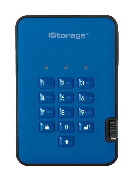 Image of iStorage diskAshur2 2TB Mobile External Hard Drive in Blue - USB3.1