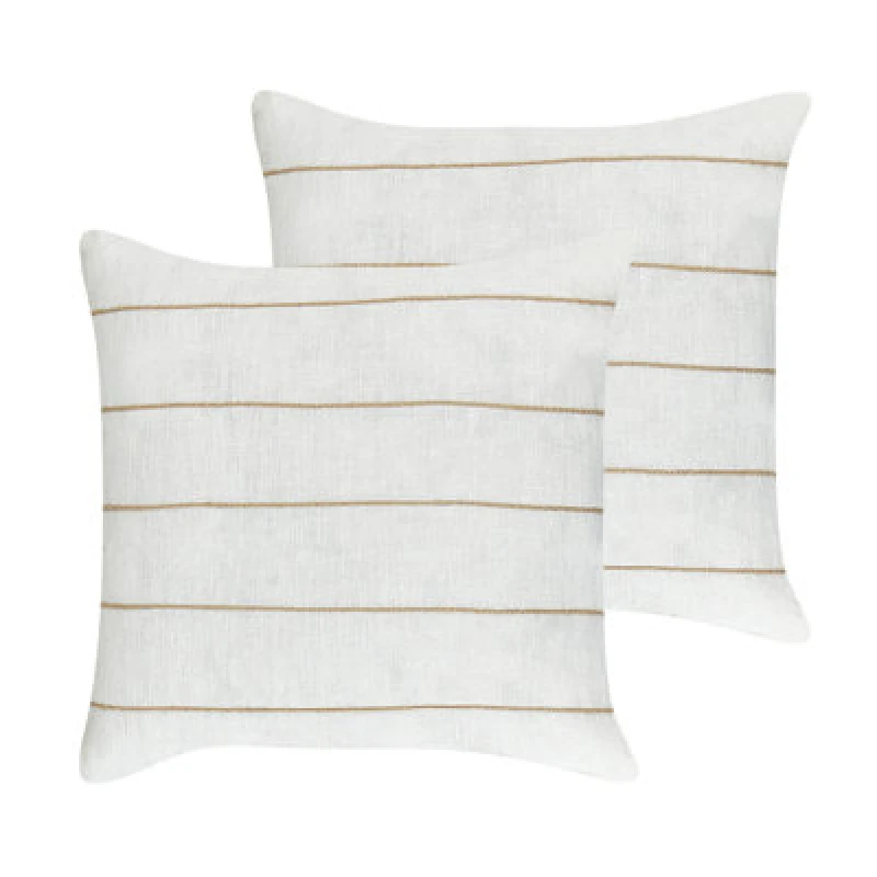 Image of Beliani Set Of 2 Decorative Cushions Milas Linen 50 X 50 Cm White Striped