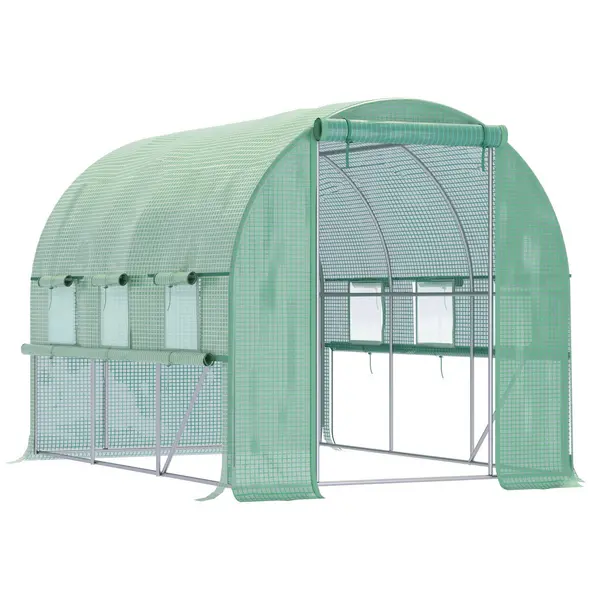 Image of Outsunny Large Outside Backyard Plant Greenhouse Hot House with Zippered Doors Green