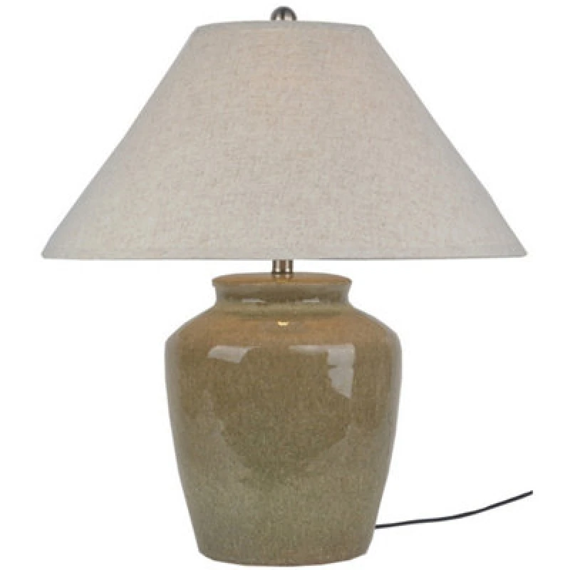 Image of Hill Interiors Mottura Table Lamp With Edged Linen Shade - Ceramic - L55 X W55 X H66cm - Green