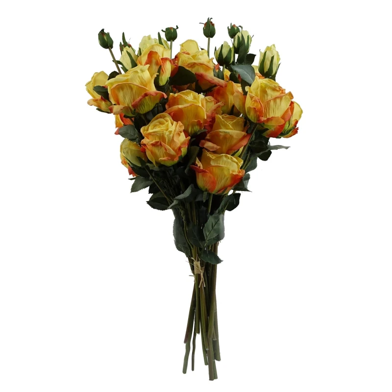 Image of Leaf 6 x 60cm Yellow Rose Artificial Flower Sprays - 24 Flowers 18 Buds