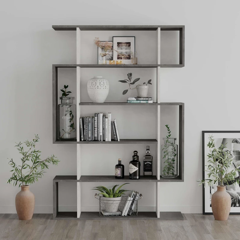 Image of DECORTIE Decortie - Mito Modern Bookcase Display Unit Retro Grey Ancient White Tall 161cm - Retro Grey M.KT.02.13160.8