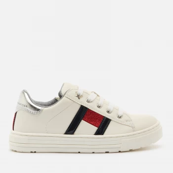Image of Tommy Hilfiger Kids Low Cut Lace Up Sneakers - White/Multicolour - UK 12 Kids