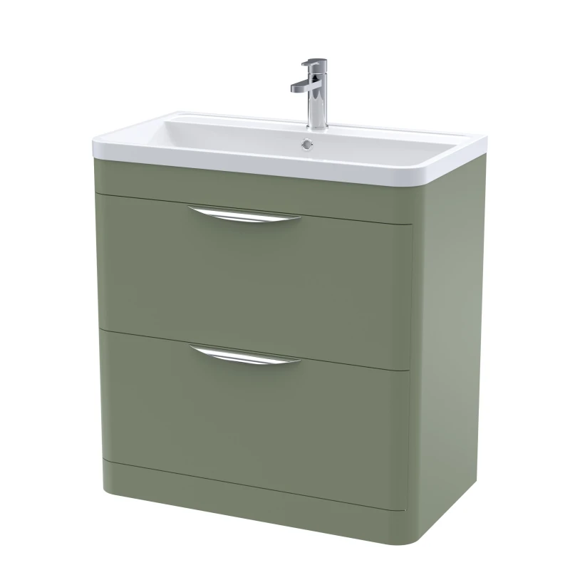 Image of Balterley 2 Drawer Floor Standing Vanity Ceramic Basin Satin Green 800mm Green