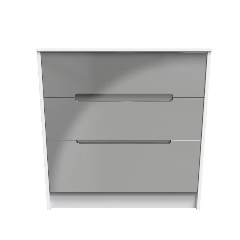 Image of Turin 3 Drawer Deep Chest In Grey Gloss & White (Ready Assembled)